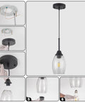 Installation process of Black Seeded Glass Mini Pendant Light Adjustable Pendant Fixtures With Handblown Seeded Glass Shade.