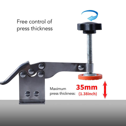 Side view of a 4 Pack Stainless Steel Toggle Clamp Set With Anti Slip Rubber Tips, Horizontal Clamp with adjustable press thickness.