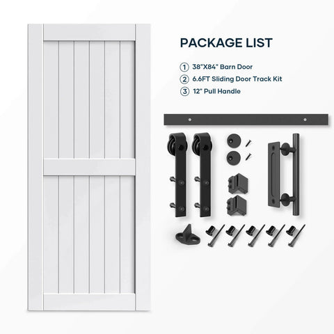 White Barn Door 38 X 84 Inches With Sliding Door Hardware Kit Included, showing components and installation hardware.