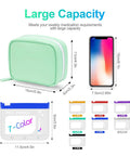 Image showing dimensions and design of the Waterproof Pill Organizer Set With 14 Color Coded Pouches Twice Daily Large Pill Holder For Seven Days.
