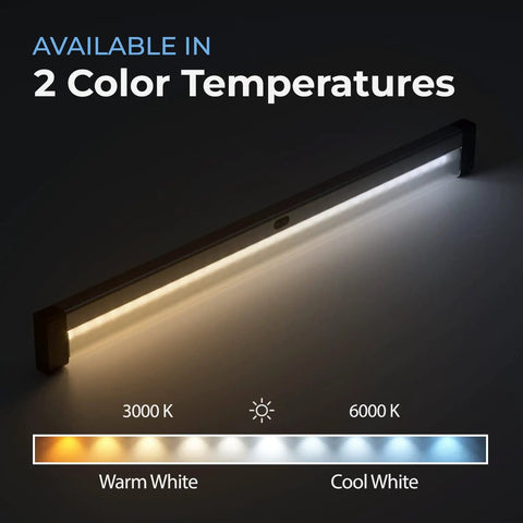 Hand Wave Activated Under Cabinet LED Lighting Kit Dimmable 20 Inch Plug In Black Finish Cool White 6000K with color temperatures