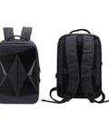 Ultra Compact Satellite Travel Backpack With USB Charging Port, Water Resistant, front and back view, molded compartments visible