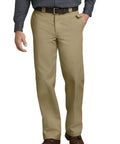 Mens Straight Leg Work Pants With Big Tall Roomy Fit Built Tough For Construction Grind And Saturday Chill Crafted From Durable Wrinkle Resistant Polyester Cotton In Khaki, shown on a model