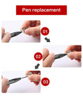 Step-by-step guide showing pen replacement for Boutique Grade Replacement Pen Tips For Kindle Scribe Featuring A Hella Smooth Glide.