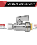 Side view of 10 Pack 1/4 Turn Push Fit Straight Stop Valve Water Shut Off 1/2 Inch Push x 3/8 Inch Compression Chrome