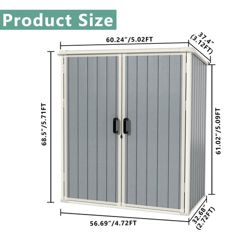5x3 Foot Resin Outdoor Storage Shed With Floor And Lockable Door Heavy Duty Plastic Shed shown with dimensions labeled