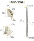 Heavy Duty Aluminum Window Channel Balance for Residential Windows, 29 Inch Length, 9/16 Inch Width, 1/2 Inch Depth, Supports 16-23 Lbs Sash, Top Guide 1-1/4 Inch, Bottom Guide 1 Inch, Replacement Window Hardware; dimension diagram