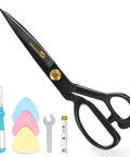 Heavy Duty 10 Inch Fabric Scissors Set With SK5 High Carbon Steel Do It All Pro Grade Shears And Built-In Measuring Tape For Sewing, Quilting, And DIY Crafts Includes Tailor Chalk Seam Ripper And Wrench Made In Solingen Germany black scissors set