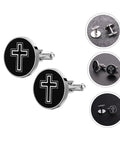 Cross Cufflinks For Men Titanium Steel Black Polished Decor Button Set For Tuxedo Dress Shirts Durable Formal And Casual Wear