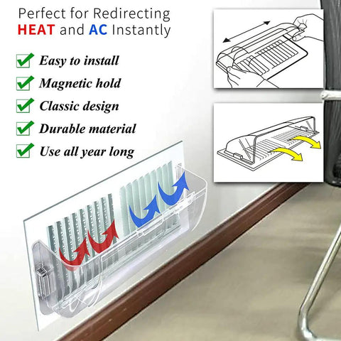 Adjustable Unbreakable Air Deflector for Ducts and Vents, 8 to 12 Inch Magnetic Floor Register Shield on wall register