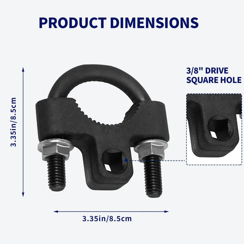 Three Eighth Inch Inner Tie Rod Removal Tool With Low Profile Carbon Steel Build For Steering Rack Service Pro Grade Grip And Serrated Bite For Easy Installation And Removal showing 3/8 drive square hole and dimensions