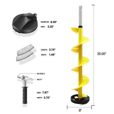 8 Inch Ice Auger For Cordless Drill With 35.95 Inch Extension Shaft Heavy Duty Nylon Polymer Body And Sharp Stainless Steel Blade