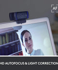 Straight Fire Top Tier HD Webcam Featuring Quick Release Privacy Shutters 1080P Full HD mounted on laptop with autofocus during video call.