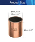15Mm Inner Diameter X 17Mm Outer Diameter X 20Mm Long Oilless Sleeve Bearing Carbon Steel Bronze Bushing with size dimensions shown.