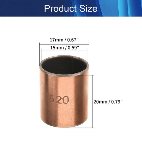 15Mm Inner Diameter X 17Mm Outer Diameter X 20Mm Long Oilless Sleeve Bearing Carbon Steel Bronze Bushing with size dimensions shown.