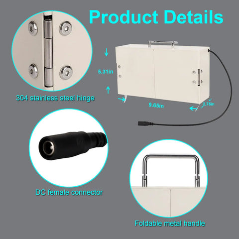 Dual Fan Soldering Fume Extractor With H13 HEPA Filter, 3200 RPM Smoke Absorber detailing hinge, DC connector, and handle