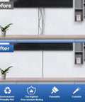 Before and after of Big TV Cord Hider For Wall Mounted TVs 32 Inch White Cable Cover Kit With Two 15.8 Inch Sections Hides 3 To 6 Cables Easy