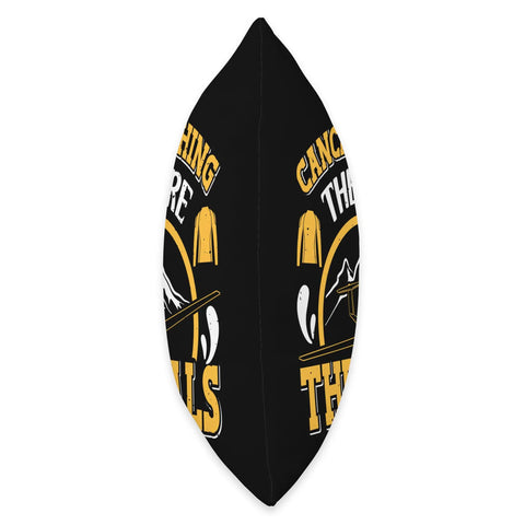 Side view of Sky High Vibe Throw Pillow for Sailplane Fans and Glider Pilots, black with yellow and white aviation-themed design.