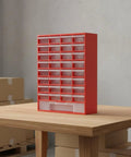 Industrial 33 Drawer Storage Cabinet With Removable Dividers And Transparent Polypropylene Drawers For Workshop Tools And Household Hardware Organization compact red cabinet on wooden table