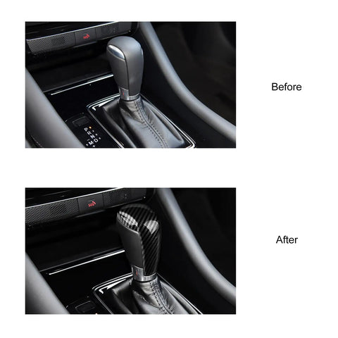 Before and after installation of Mazda Gear Shift Knob Cover Trim Cap For CX5 CX9 CX3 6 3 Models Carbon Fiber Style Interior Decoration Sticker