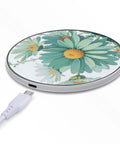 Mint Green Watercolor Daisy Wireless Charger Pad With 10W Fast Charging Portable Qi Charger Pad For iPhone Android Slim Lightweight