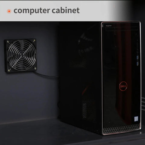 Slick Heavy Duty Tool Computer Cabinet Cart With Double Metal Drawers Rolling Workshop Rig Featuring Secured Monitor Window For Large Screens Up To 27 Inches showing a Dell computer tower and fan inside a cabinet.