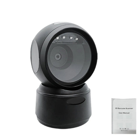 1D 2D QR Barcode Scanner with buzzer and LED; desktop omnidirectional reader with user manual