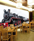 Epic 3D Steam Train Wall Mural Peel And Stick Self Adhesive Decor For Bedroom Or Living Room Realistic Embossed Texture in dining area