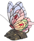 Tiffany Style Stained Glass Butterfly Table Lamp With Pink Butterfly Accent, Small Desk Lamp 7 x 9.8 x 5 Inches, antique bronze base