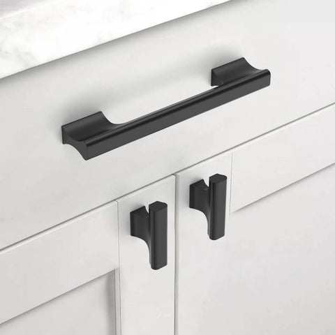 10 Pack 5 Inch Matte Black Cabinet Handles For Kitchen And Bath, Cabinet Pulls And Drawer Front Hardware, 128mm Length, installed view