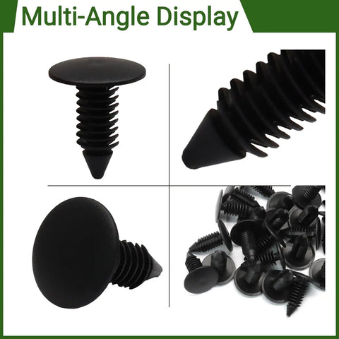 Built Tough Plastic Push Rivet Clips For Auto Bumper Fender Trim Panels Universal Seven Millimeter Snap Fit close-up multi-angle view
