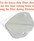 Maple Syrup Filters Set 7 Piece Kit With 1 Heavy Duty Filter And 6 Nylon Pre Filters showing laser cutting holes for hanging