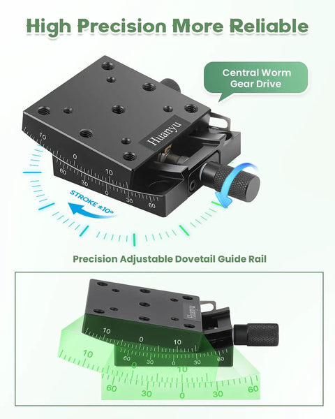 Precise Manual Goniometer Stage 65x65mm with Optical Positioning Sliding Table, Plus Minus 10 Degree Tilt Dovetail Platform