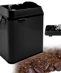 Pro Grade Electric Portafilter Cleaning Machine And Commercial Knock Box Combo With Heavy Duty Scraper Set No Sweat Espresso Grounds Station for home baristas, black metal knock box with cleaning brush.