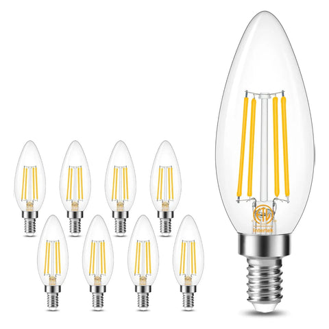 Dimmable E12 Candelabra LED Bulb 60W Equivalent B11 Candle Shape Clear Glass 3000K Soft White 600 Lumens Filament C35 Pack Of 8