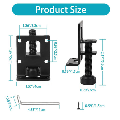 Heavy Duty 2.2 Inch L Shaped Furniture Leveler Feet Kit dimensions with screws and wrench