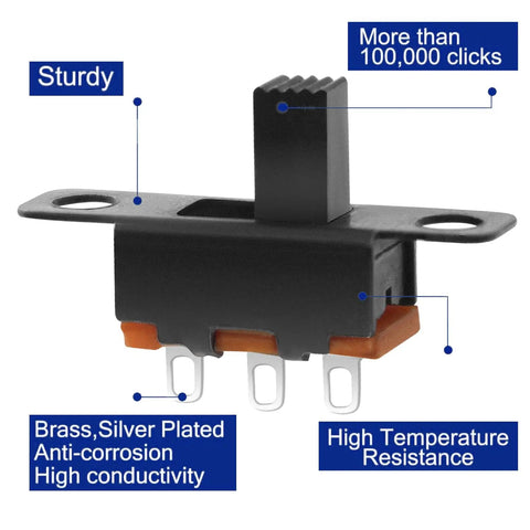 Compact 1P2T SPDT Slide Switch 5mm Panel Mount Vertical Knob, DIY Friendly For Breadboard, PCB, And Arduino Projects, SS12F15 DIP Miniature Through-Hole Toggle Switch, black panel mount