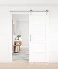 12 Pack Sliding Barn Door Handles Hardware Set With Flush Double Sided Finger Pull For Gates Garages And Cabinets Solid Steel Construction Powder Coated Finish Rust And Corrosion Resistant Smooth Touch No Sharp Edges Stainless Look installed on white interior door in a modern room.