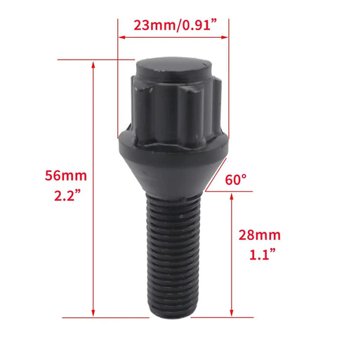 Get Your BMW Rolling Smooth With Heavy Duty Lug Wheel Studs Kit Perfect For E23 E32 E38 E31 M1 Z3 And Z8 Models This Ultimate Replacement Upgrade Bolts Nuts Are Built Solid For Reliable Performance On The Road. Black metal lug wheel stud, 23mm head, 56mm long, 60° seat, 28mm threaded
