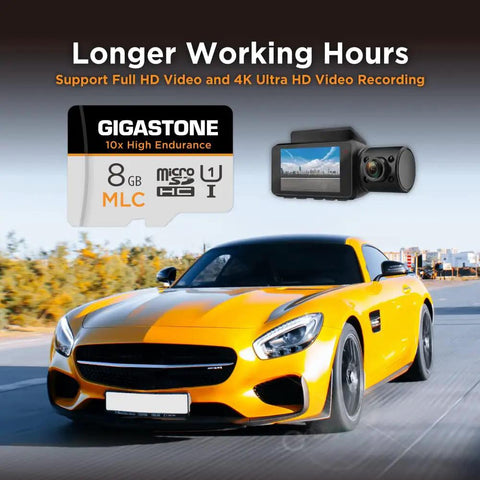 Rock Solid 8GB MLC Micro SD Card 2 Pack Built Different High Endurance Memory Card For Dash Cam And Security Systems Full HD Continuous Recording Smooth Write Speeds Up To 85 MBPS Including Universal Adapter Badass Durability with car and camera.