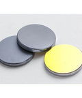 Front view of 25mm laser mirrors with gold-plated reflective surface; set of 3 for CO2 laser engraving and cutting.