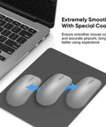 Double Sided Aluminum Mouse Pad for Gaming and Office Use, 9.45 by 7.87 Inches, shown under laptop with graphic design.