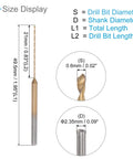 Mini Drill Bit Set 0.6mm Diameter With 2.35mm Shank Titanium Coated Micro Engraving Bits size display illustration