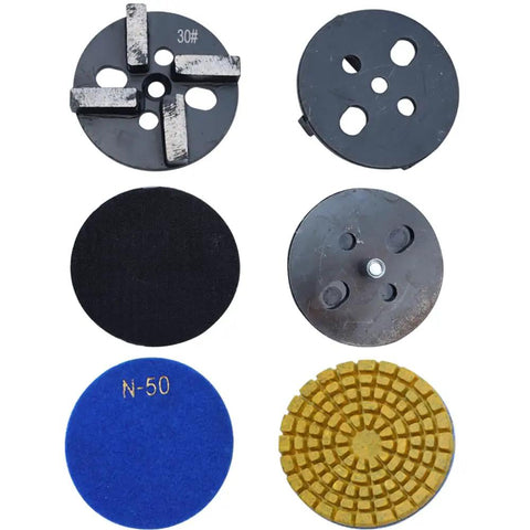 Grinding heads for Walk Behind Concrete Floor Grinder With 12 Grinding Heads, showcasing various designs for surface prep.
