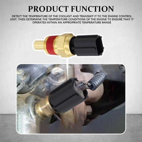 Rebvugr engine coolant temperature sensor with brass body and black connector; installed in engine bay.