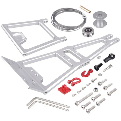 One Tenth Scale RC Tow Rig Crane Kit For Crawler Rigs Beefed Up Heavy Duty Winch Stent Wrecker With Trailer Hook Fits TRX4 SCX10 II Capra LCG Chassis DIY Parts Update In Silver Expandable Width For Off Road RC Builds