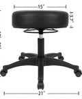 Heavy Duty Adjustable Stool With Self Braking Casters That Lock Tight When Leaning Plus Ultra Comfy High Density Foam with measurements.