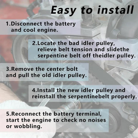 Installation guide for Heavy Duty 38001 Belt Drive Idler And Tensioner Pulley for Mercury Engines with clear steps.