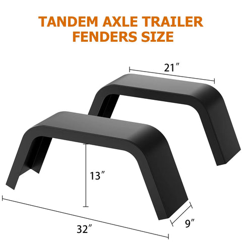 Beefy 14 Gauge Steel Trailer Fenders 2 Pack For Single Axle Trailers Fits 14 To 16 Inch Tires 32 X 13 X 9 In Black