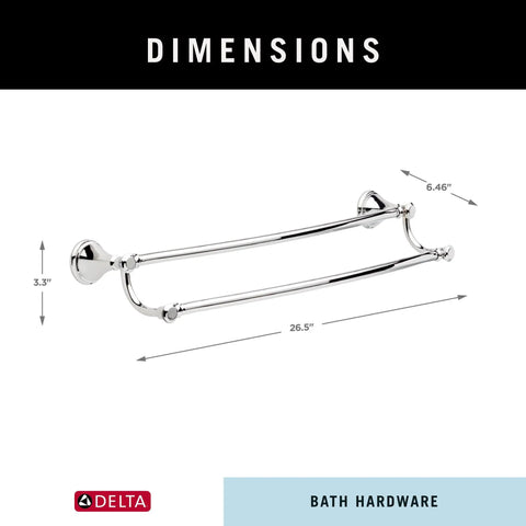 24 Inch Polished Chrome Double Towel Bar For Kitchen And Bathroom Towels, Durable Zinc Construction, Corrosion Resistant Finish